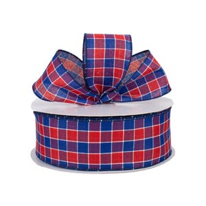 Buffalo Plaid Red and Blue Stitched Canvas 2.5" Wired Ribbon