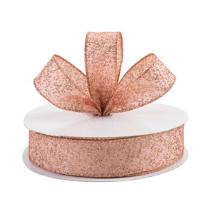 Rose Gold Mini Glitter Dots Pink Satin 1.5&quot; Wired Ribbon