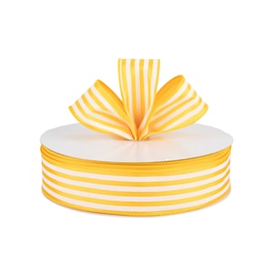 Yellow and White Stripe Satin Fabric 1.5&quot; Wired Ribbon