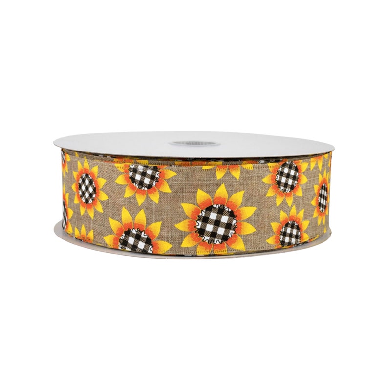 Sunflower Gingham Fabric Wired Ribbon Etsy Singapore