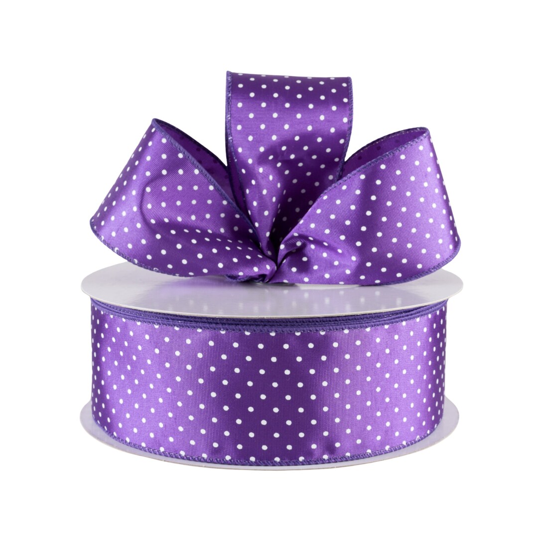 Purple Satin White Microdots Ribbed 2.5