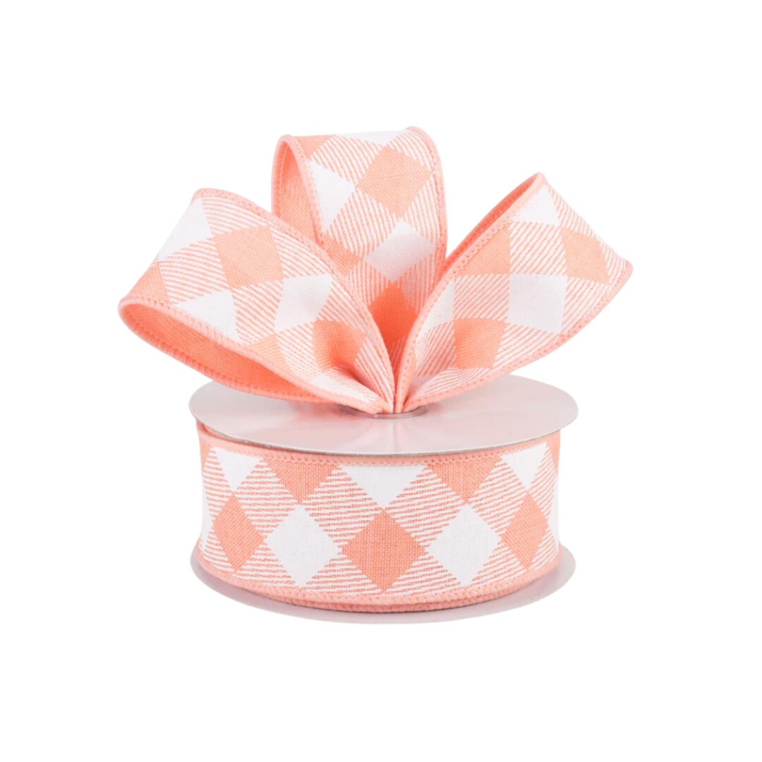 Diagonal Check Peach and White Printed Plaid Canvas 1.5