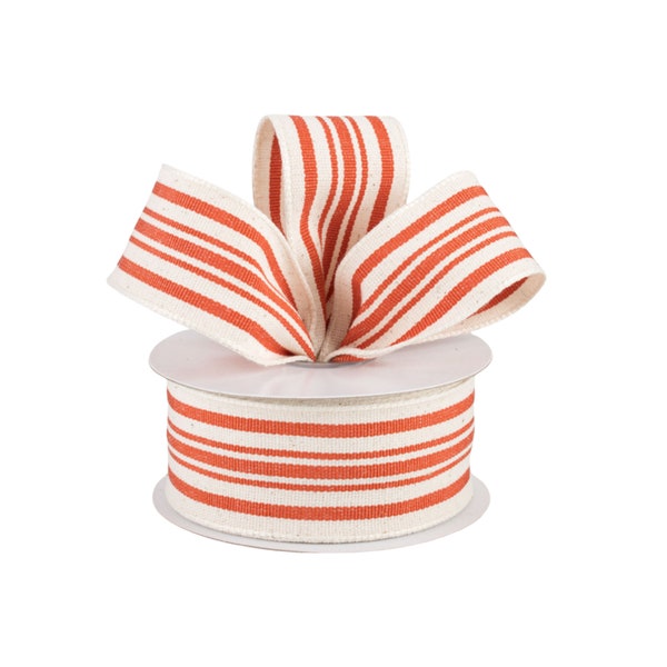 Orange Stripe Ticking Canvas 1.5" Wired Ribbon