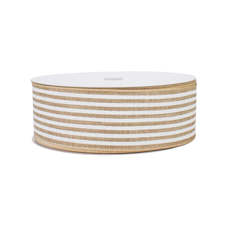 Natural Stripe Linen Fabric Wired Ribbon Etsy