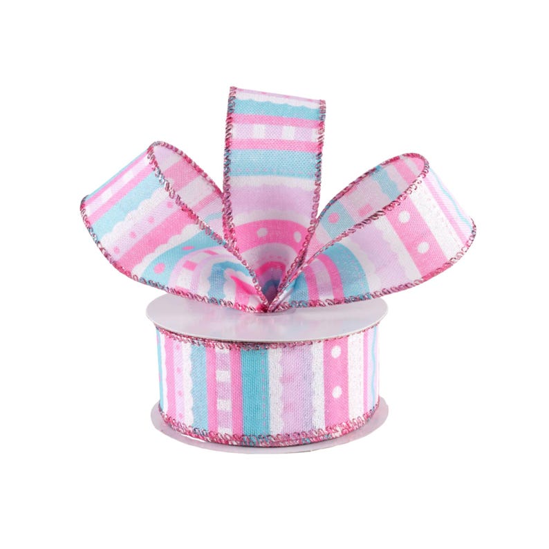 Whimsy Ribbon Blue Whimsy Stripe Dot Pastel Glitter Canvas 1.5