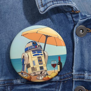R2-D2 Star Wars Beach Summer Cartoon Comic Pin Button Funny Seasonal Bag/Pack/Jacket Accessory, Sci-Fi Lover Geeks Gift