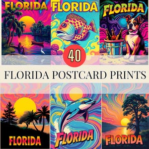 Florida Nature Poster Postcard Wall Art of Animals Beach Trees Wildlife Water Sunset Boat Dog Beer Bar Themes 40 Digital Download Collection