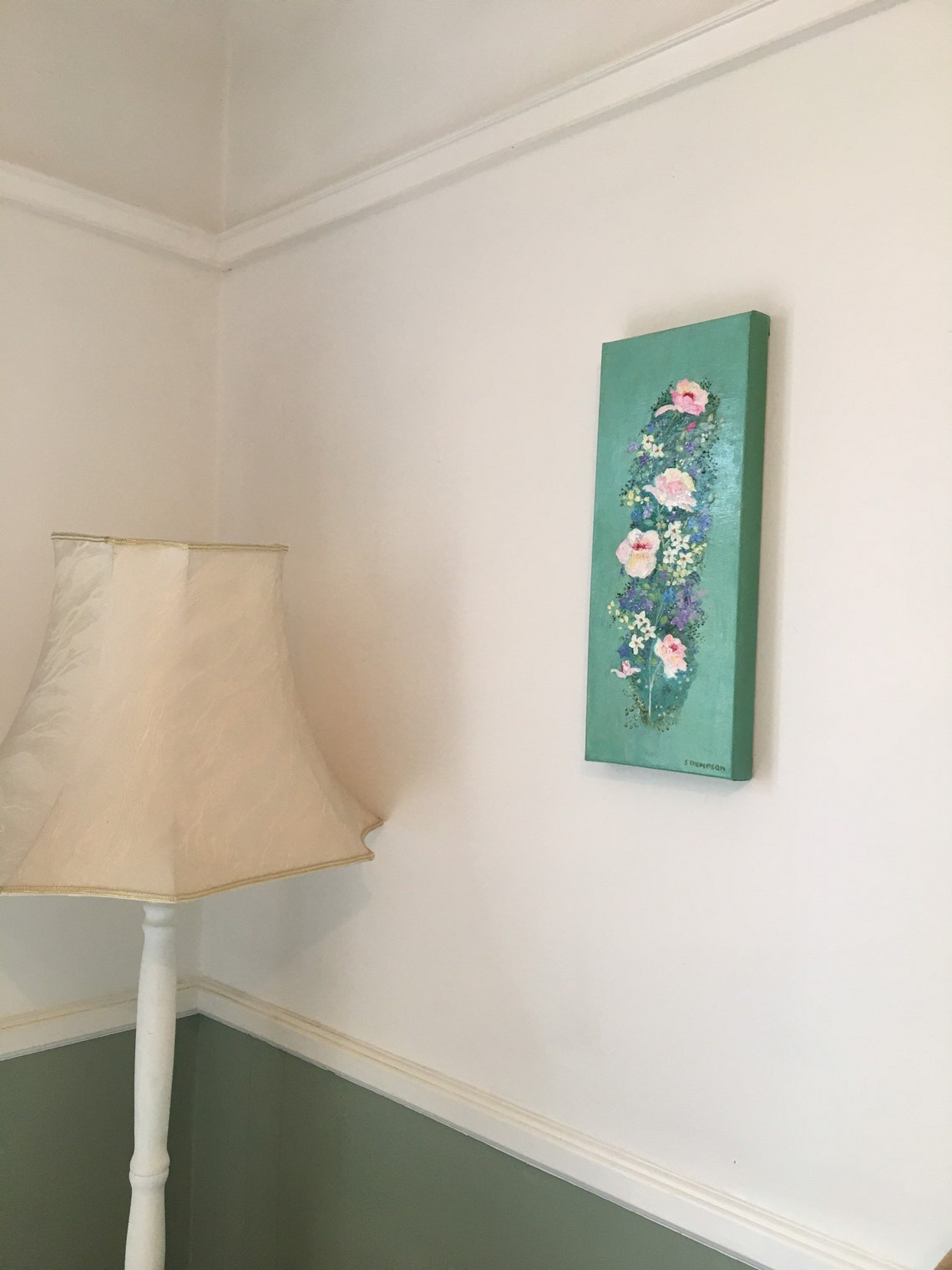 Original oil painting long and narrow canvas flowers 50 cm Etsy