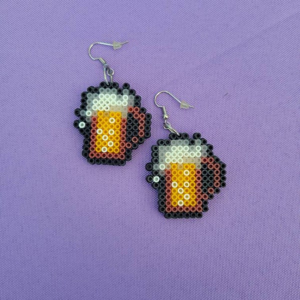 Beer earrings, perler beads, fusebead jewelry, perler bead jewelry