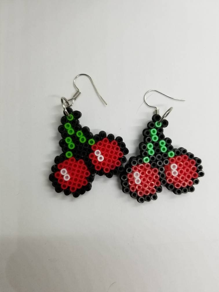 Cherry Earrings Perler Bead Hema Beads Pixel Art - Etsy