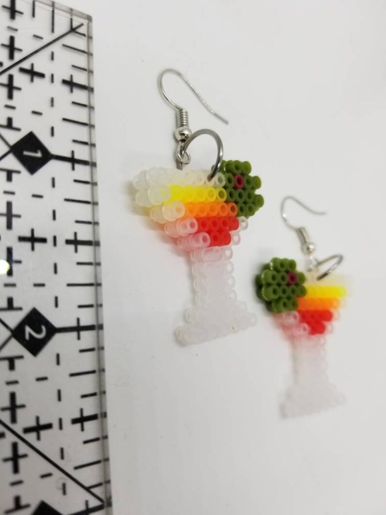 Martini Earrings Perler Bead Earrings Hema Bead Earrings Etsy