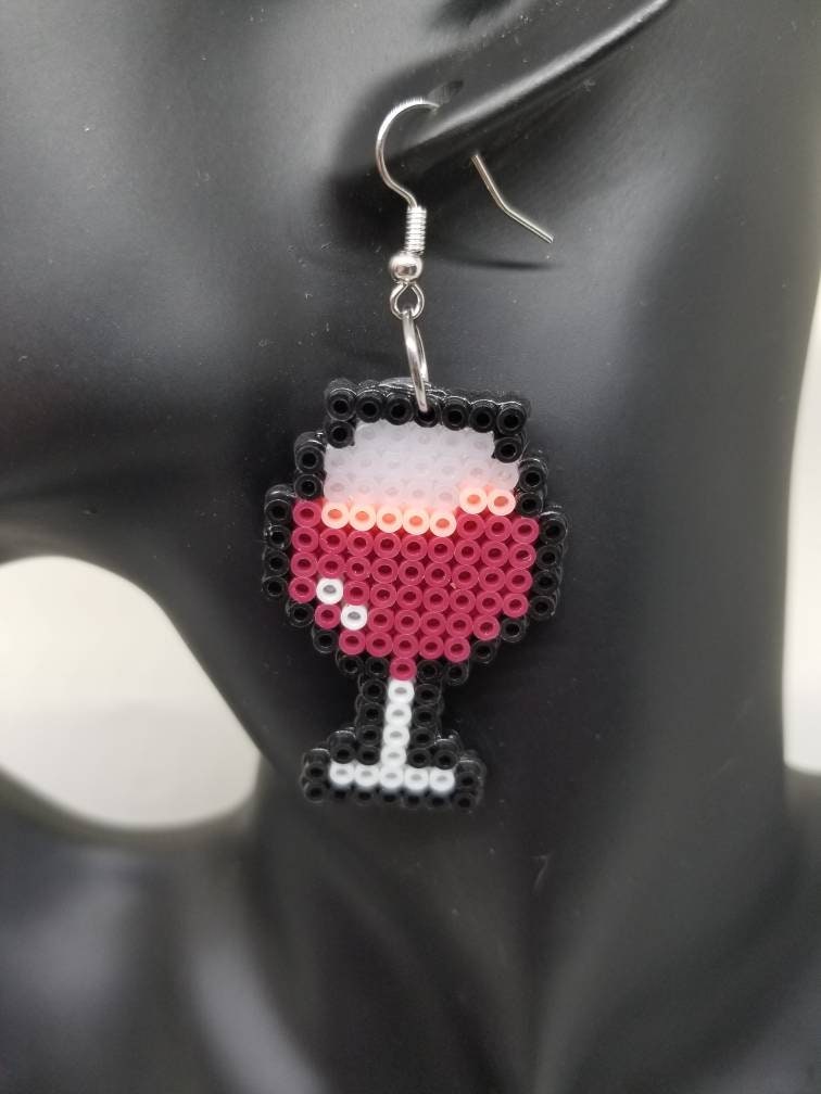 Wine glass perler beads pixel art 8 bit art geeky jewelry Etsy