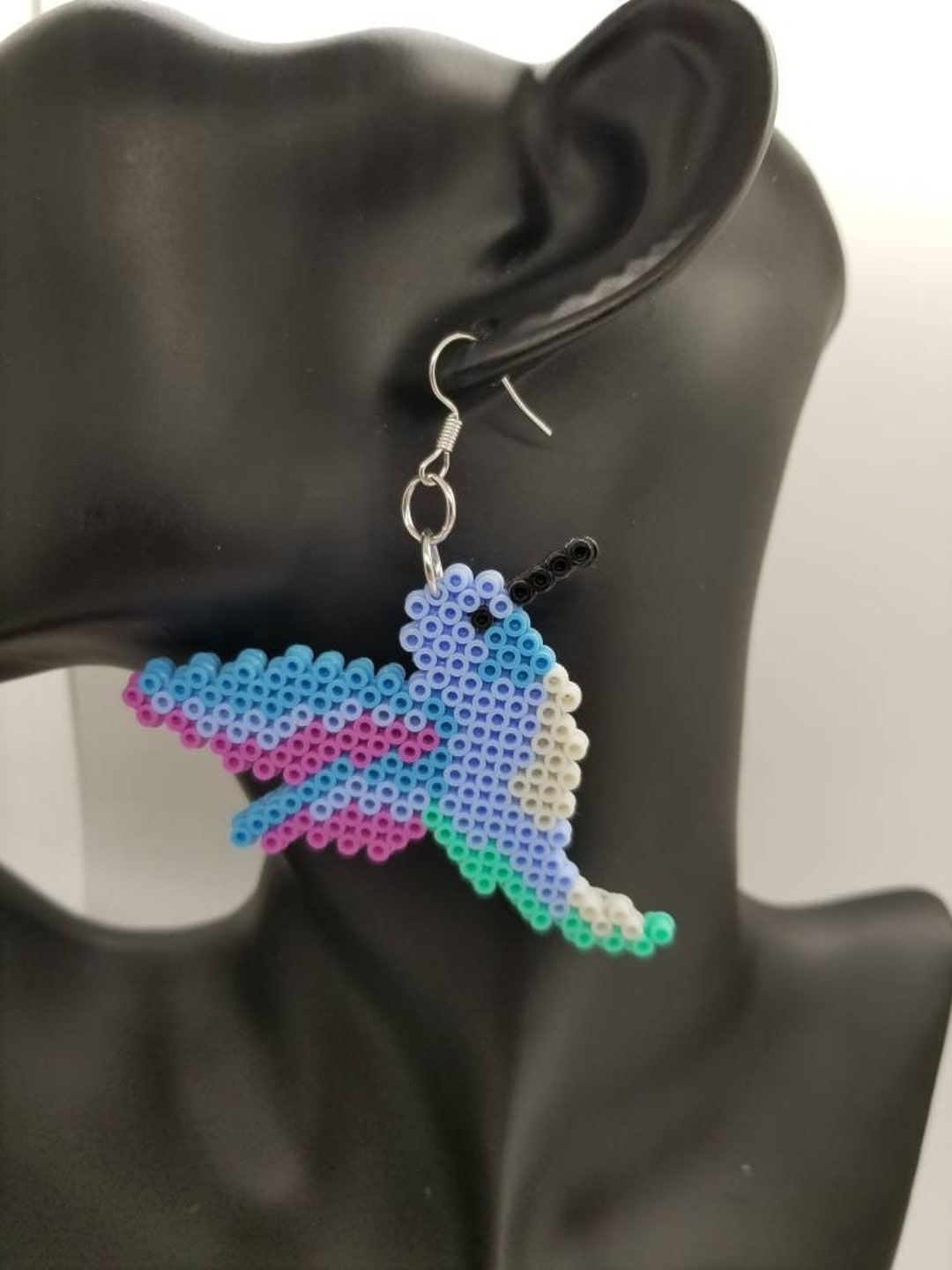 Hummingbirds Perler Bead Earrings Pixel Art Hypoallergenic Etsy