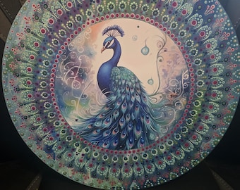 Wall art || peacock art || 14 inch round.