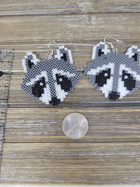 Racoon Earrings 8 Bit Jewelry Perler Bead Earrings. Dangle