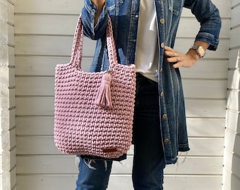 Gehäkelte Shopper Tasche, Altrosa Handtasche, Häkeltasche Deutschland, Handgemacht Handtaschen Damen, Schwangere Mutter Geschenk, Für sie