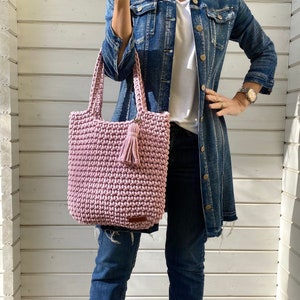 Gehäkelte Shopper Tasche, Altrosa Handtasche, Häkeltasche Deutschland, Handgemacht Handtaschen Damen, Schwangere Mutter Geschenk, Für sie