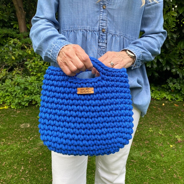 Kleine Häkelhandtasche, blaue Häkeltasche, Clutch gehäkelt blau, Sommer Tasche, Häkeltasche Skandinavisher Stil, Taschen für Damen