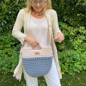 Crocheted handbag, boho chic basket bag, basket bag crochet, handbag with vegan strap, Happyschick, boho bags, summer bags, gifts for her