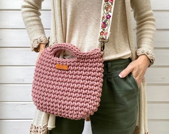 kleine Häkelhandtasche, Häkeltasche aus Baumwollkordel, Handtasche Clutch, Lachs Rosa Handtasche, Geschenke Ideen für Damen in Deutschland