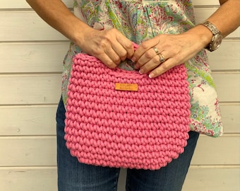 Small crocheted handbag, Clutch bag, Pink crochet bag, Summer bag, Minimalism, Handmade in Germany, Scandinavian bag, Pink bag, Summer bag,
