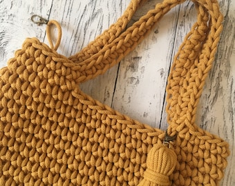 Bolso mano crochet color mostaza, Bolso tote crochet, Estilo