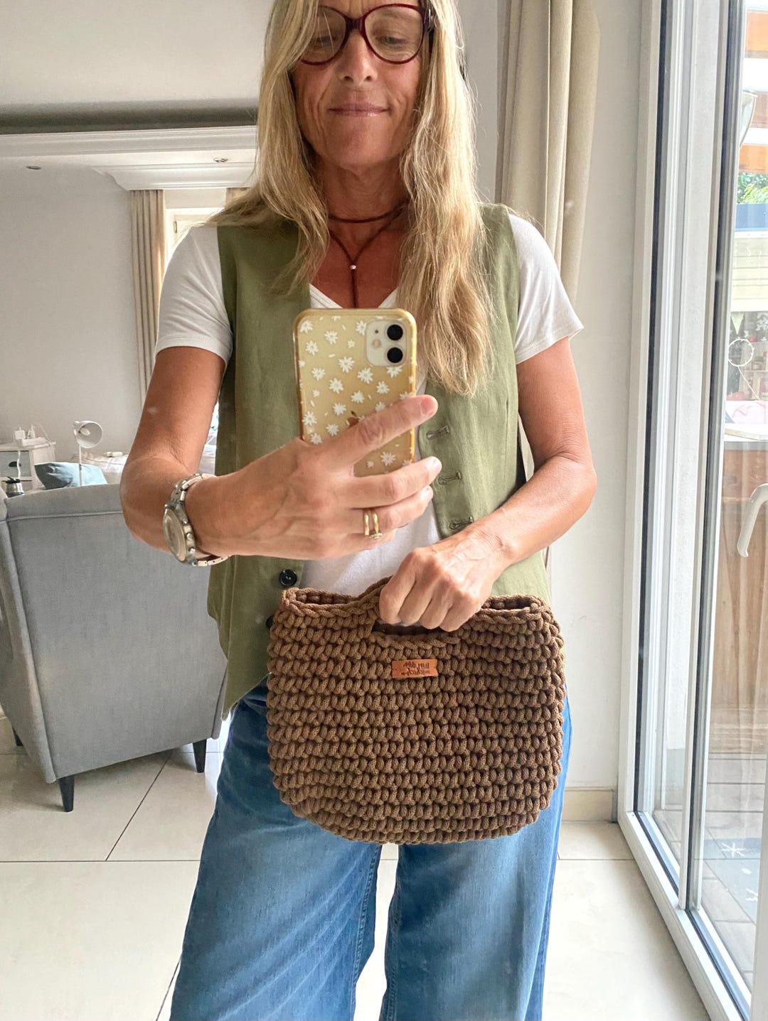 Crocheted Clutch Handbag, Nut Brown Bag, Clutch Bag, Handmade