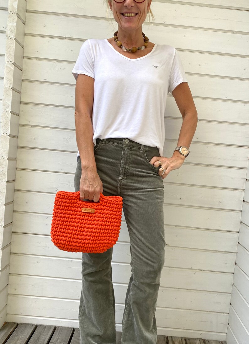 Kleine Häkelhandtasche, orange Häkeltasche, Clutch gehäkelt, Sommer Tasche, Clutch Handtasche, Häkeltasche Skandinavisher Stil, Für Damen Bild 7