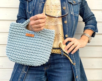 Handtasche Clutch gehäkelt, hellblaue Häkelhandtasche, Sommer Handtasche, Skandinavischer Stil Handtasche, für sie