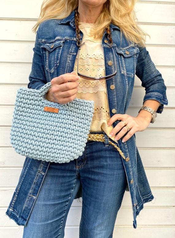 Pochette azzurra Borsa a mano a busta Pochette all'uncinetto Piccola borsa estiva da donna - Italia