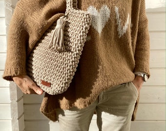 Bolso de mano crochet, Bolso crochet color beige, Bolso mujer,  Bolso clásico chic, Bolso escandinavo, Bolso hecho a mano en Alemania,