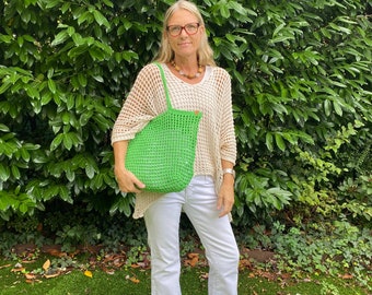 Gehaakte nettas, boodschappentas, groene gehaakte tas, appelgroene nettas, strandtas, zomergehaakte tas, Happyschick tassen