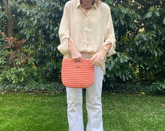 Small crochet handbag, Clutch bag, salmon Clutch bag, Summer bag, Minimalism, Handmade in Germany, Scandinavian bag, Summer fashion, for her