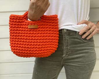 Oranje gehaakte handtas, Scandinavische kleine handtas, zomer clutch, minimalisme, lente zomer gehaakte accessoires, voor haar