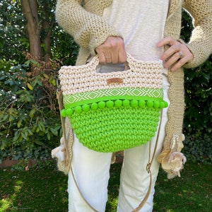 Crocheted handbag, boho chic basket bag, basket bag crochet, handbag with vegan strap, Happyschick, boho bags, summer bags, gifts for her