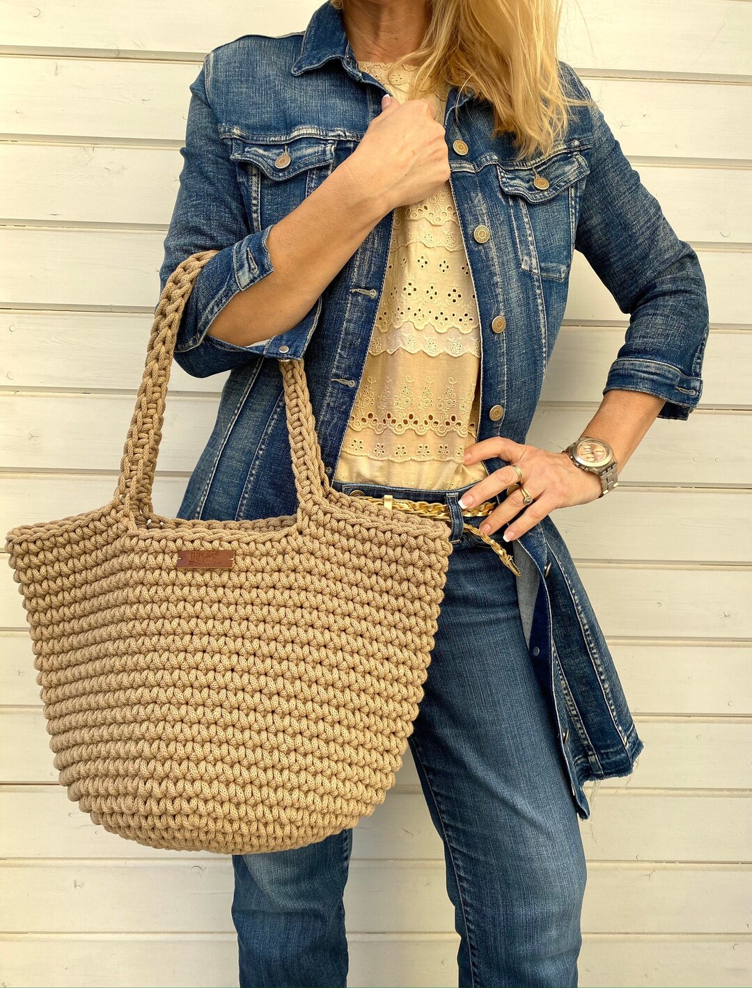 Garneck Große Häkeltasche Damen - Elegante Umhängetasche Aus Strick, Vielseitig Für Reisen & Alltag