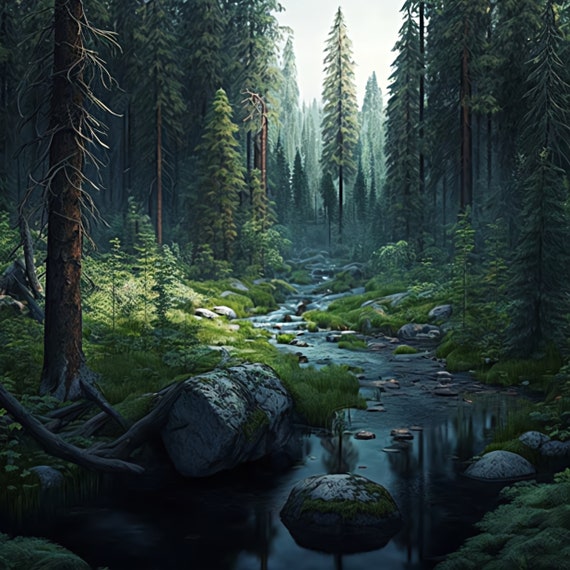 Wall Poster Realistic Taiga Forest 