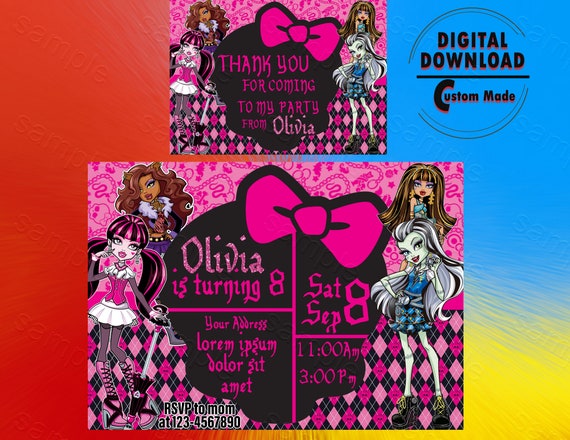 Potwór Wysokiej Zaproszenie Monster High Urodziny Etsy