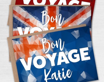 Personalised flag bon voyage, Auf Wiedersehen goodbye, good luck, leaving card for traveler, travelling, leaving the country (Size A6/A5/A4)