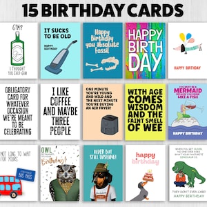 Lot de 15 cartes d'anniversaire, lot de 15, cartes d'anniversaire amusantes les plus vendues, cartes d'anniversaire pour adultes (taille : A6)