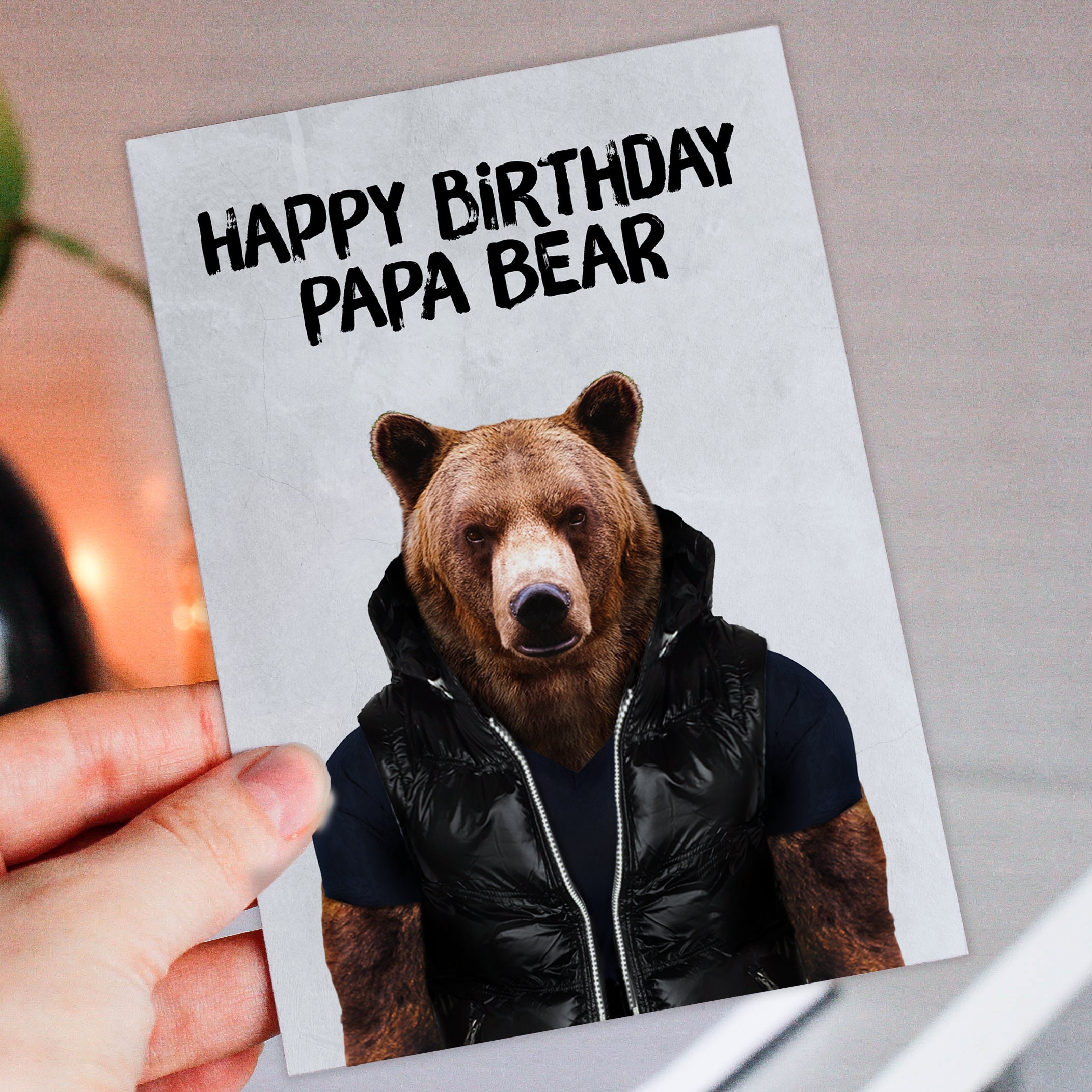 Happy Birthday Papa Bear Cute Animal in Clothes Birthday Card picture image