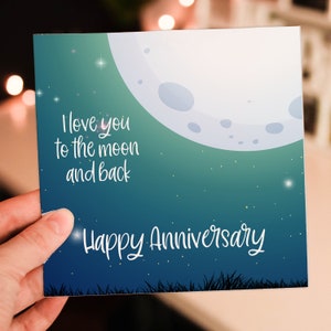 Te amo hasta la luna y más allá, tarjeta de feliz aniversario para esposo, esposa, novio, novia, pareja (tamaño A6/A5/A4/cuadrado 6x6")
