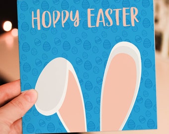 Hoppy Easter bunny rabbit ears, funny, cute Happy Easter card from the pet, for adults and children (Size A6/A5/A4/Square 6x6")