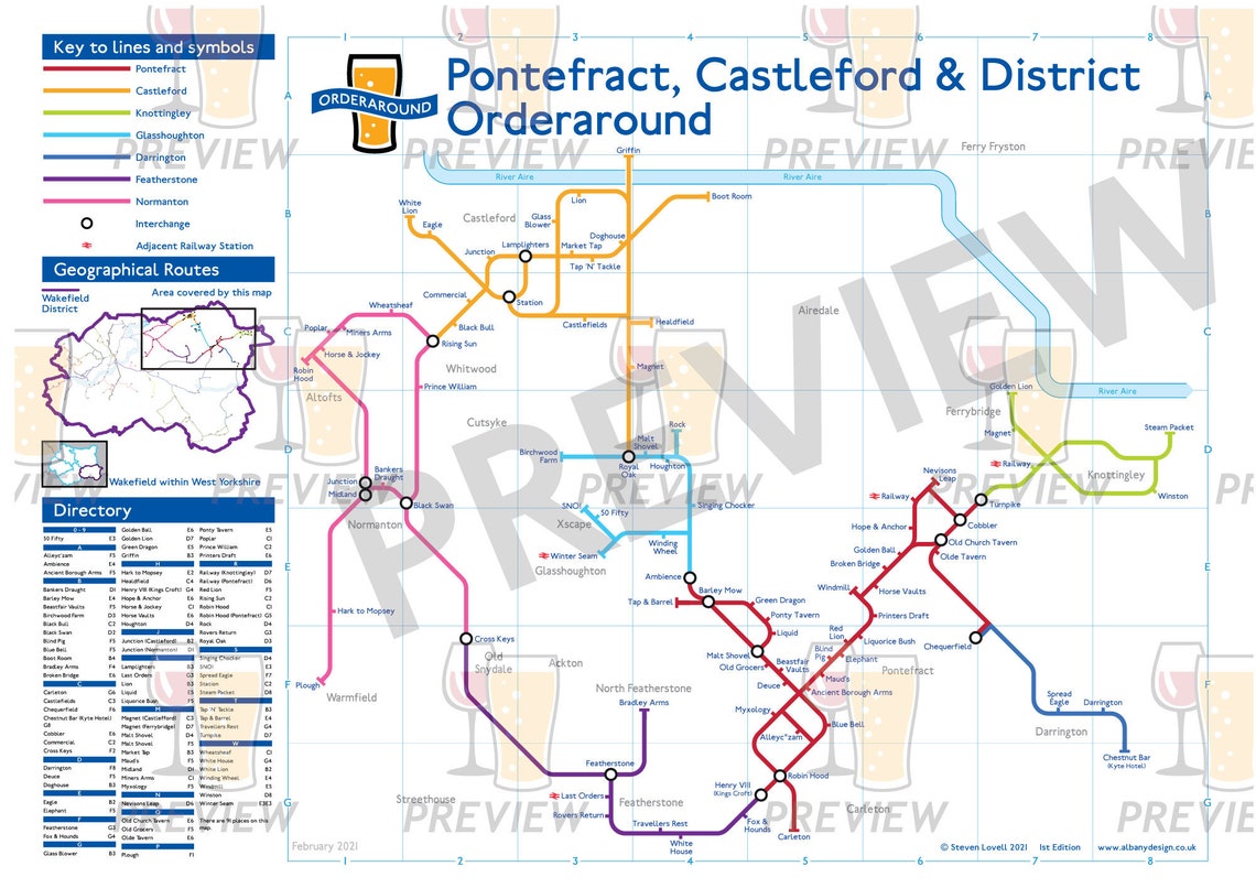 Pub Map Pontefract Castleford And District Etsy