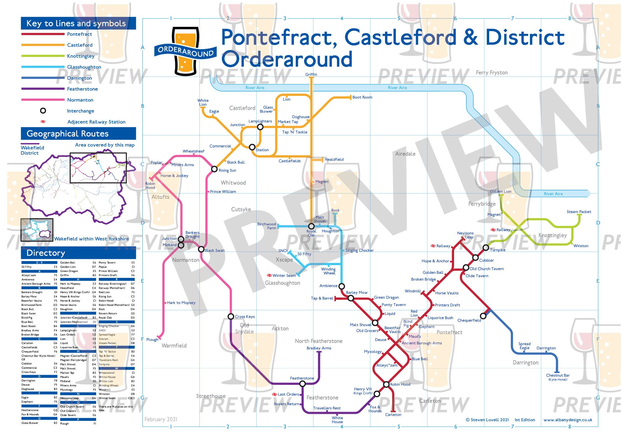 Pub Map Pontefract Castleford And District Etsy