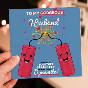 Tarjeta de aniversario divertida "Saltan chispas porque eres dinamita" para novio, esposo, esposa, novia, pareja (tamaño A6/A5/A4/cuadrado 6x6")