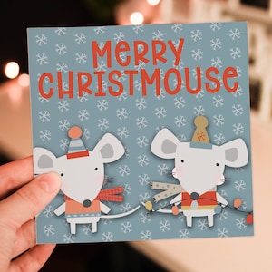 Tarjeta navideña con temática de ratón, ratón, ratones, vacaciones, Navidad, linda y festiva para amigas, parejas, mujeres, niñas (tamaño A6/A5/A4/cuadrado 6x6")
