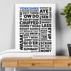 Northern English Phrases Wall Art Print, Yorkshire, Scotland, Liverpool, Manchester, Stoke Dialect (A5/A4/A3)