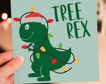 Tree Rex dinosaur, T-rex Christmas, Holidays, Xmas, festive card for children, child, kids, grandchildren, niece (Size A6/A5/A4/Square 6x6")