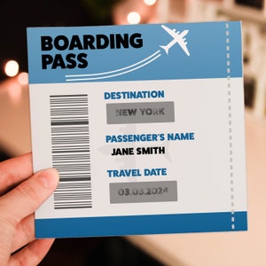 Tarjeta para raspar y revelar: vacaciones, destino sorpresa, cualquier destino, cualquier nombre, cualquier fecha, diseño de tarjeta de embarque